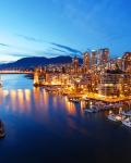 Vancouver skyline i solnedgang